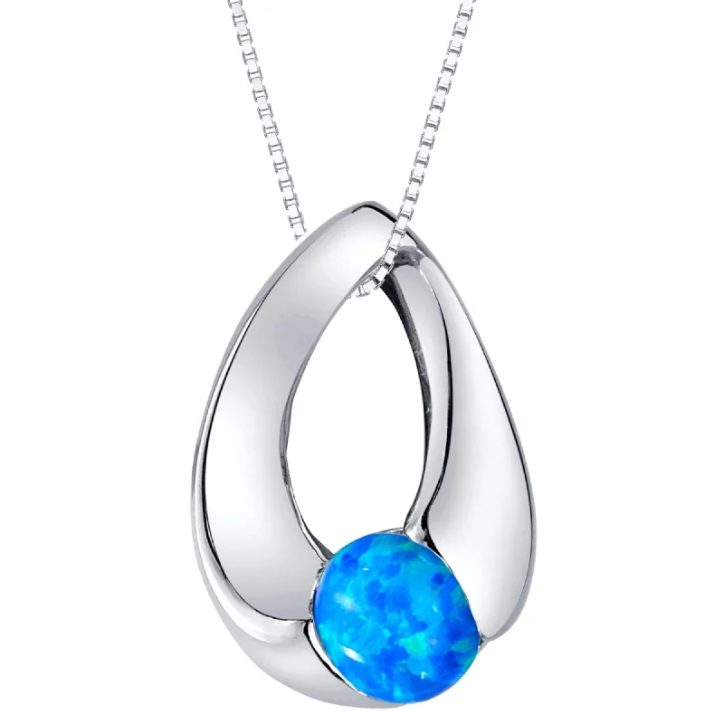 personalized women’s pendant necklace -1 ct Created Blue Opal Pendant Necklace in Sterling Silver