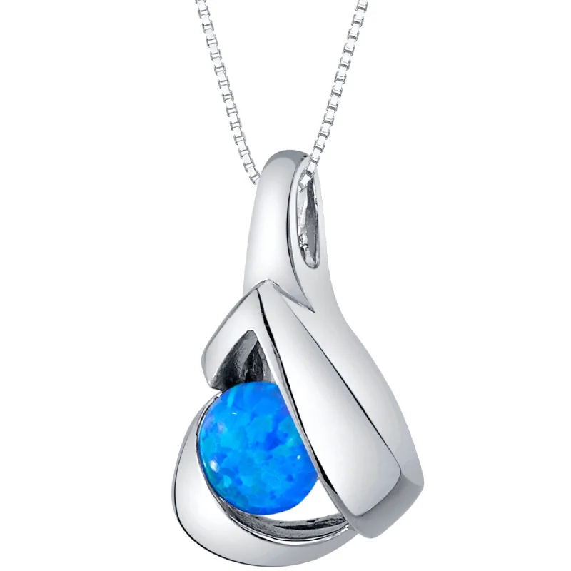 adjustable pendant necklace for women -1 ct Created Blue Opal Pendant Necklace in Sterling Silver