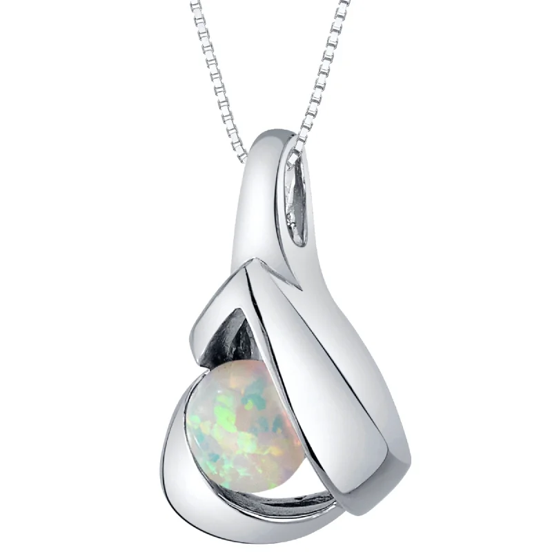 gemstone pendant necklace silver -1 ct Created White Opal Pendant Necklace in Sterling Silver