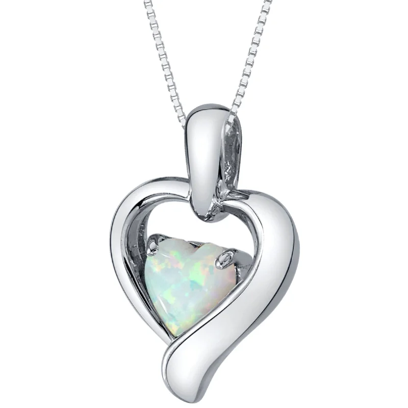 cute pendant necklace for girls -1 ct Created White Opal Pendant Necklace in Sterling Silver