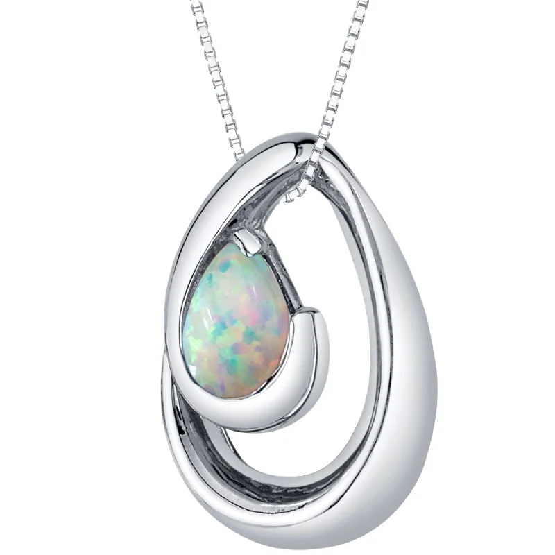 personalized pendant for women -1 ct Created White Opal Pendant Necklace in Sterling Silver