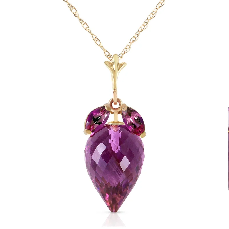 gold teardrop pendant necklace -10 Carat 14K Solid Gold Necklace Marquis Pointy Briolette Amethyst