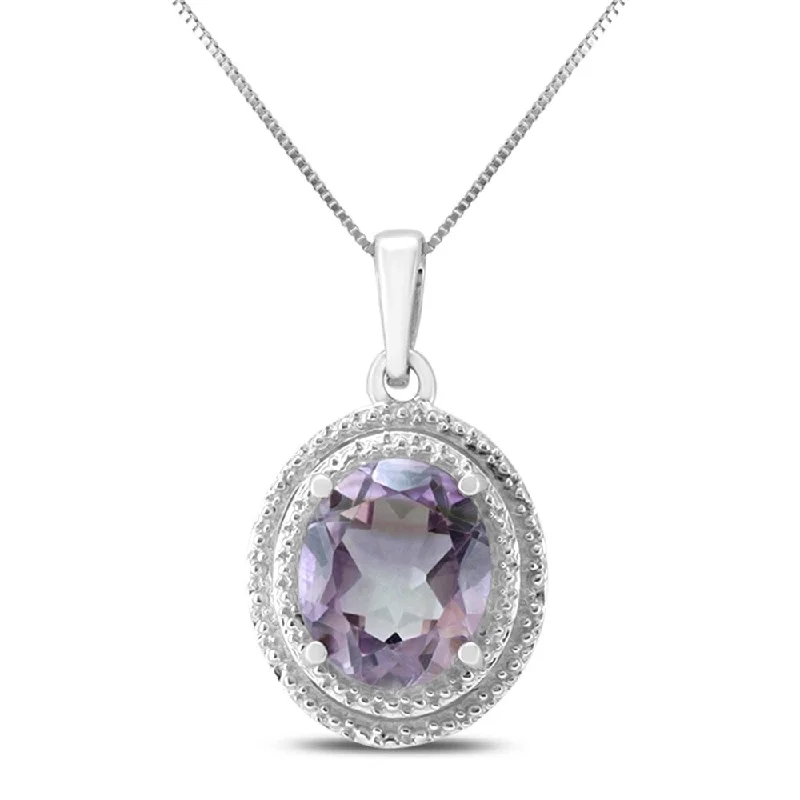 women’s birthstone pendant necklace -12X10mm Oval Amethyst Pendant in .925 Sterling Silver