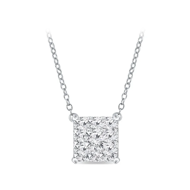 minimalistic gold pendant necklace -14k Gold Square Shaped 0.12ct TDW Pave Diamond Necklace by Auriya (H-I, I1-I2)