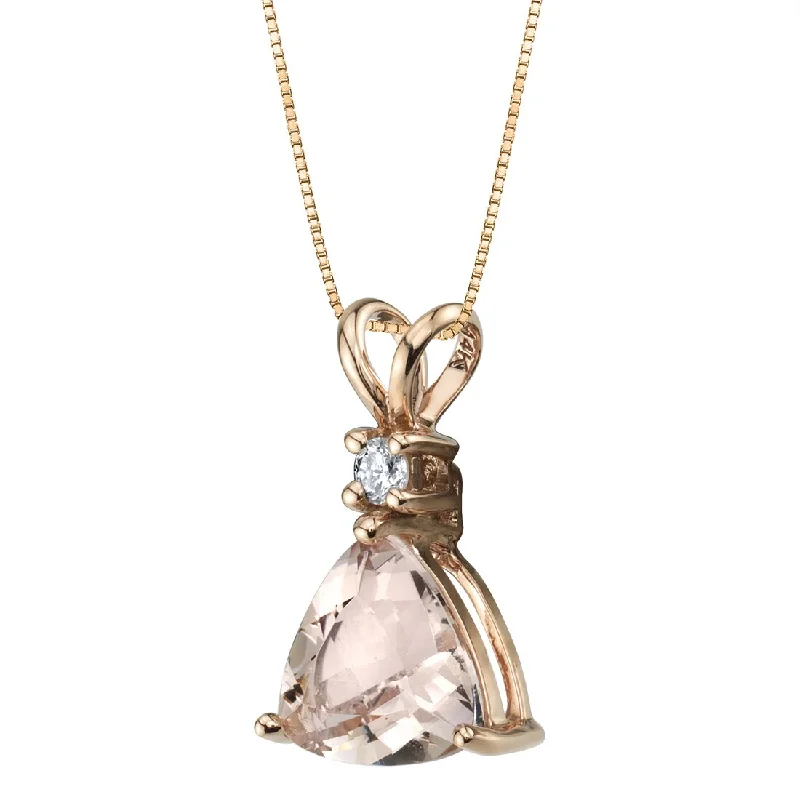 diamond pendant necklace gold -Trillion Shape Morganite and Diamond Pendant Necklace 14K Rose Gold 1.75 Carats