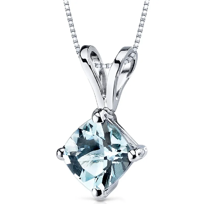 dainty gold pendant necklace -14k White Gold 0.69 ct Aquamarine Pendant Necklace