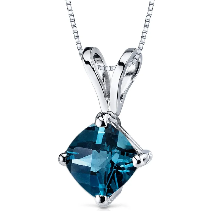 gold letter pendant necklace -14k White Gold 0.98 ct London Blue Topaz Pendant Necklace