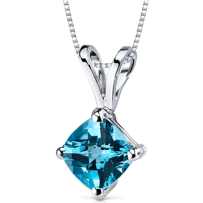 personalized family necklace -14k White Gold 1.03 ct Swiss Blue Topaz Pendant Necklace