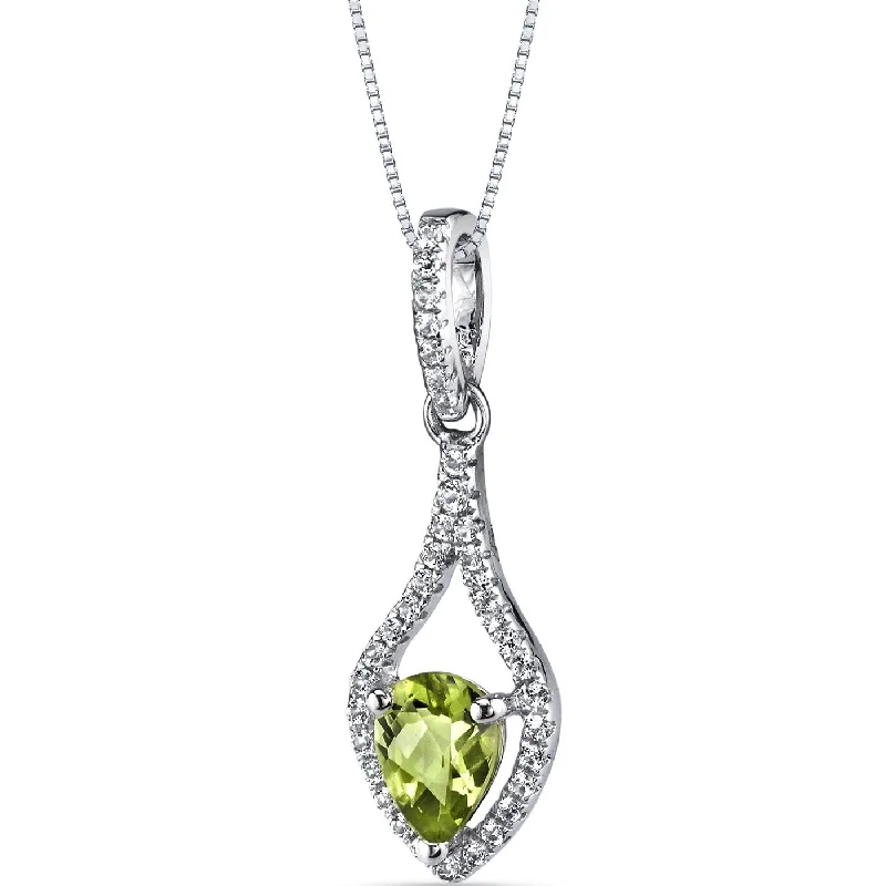 adjustable chain necklace with pendant -14k White Gold 1.11 ct Peridot Pendant Necklace