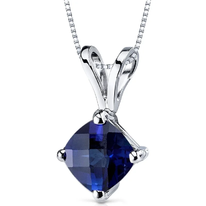 stylish gold pendant necklace -14k White Gold 1.13 ct Created Sapphire Pendant Necklace