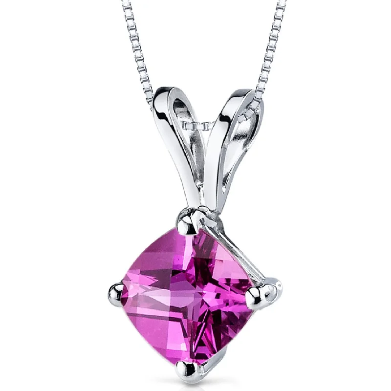 couple’s infinity pendant necklace -14k White Gold 1.15 ct Created Pink Sapphire Pendant Necklace