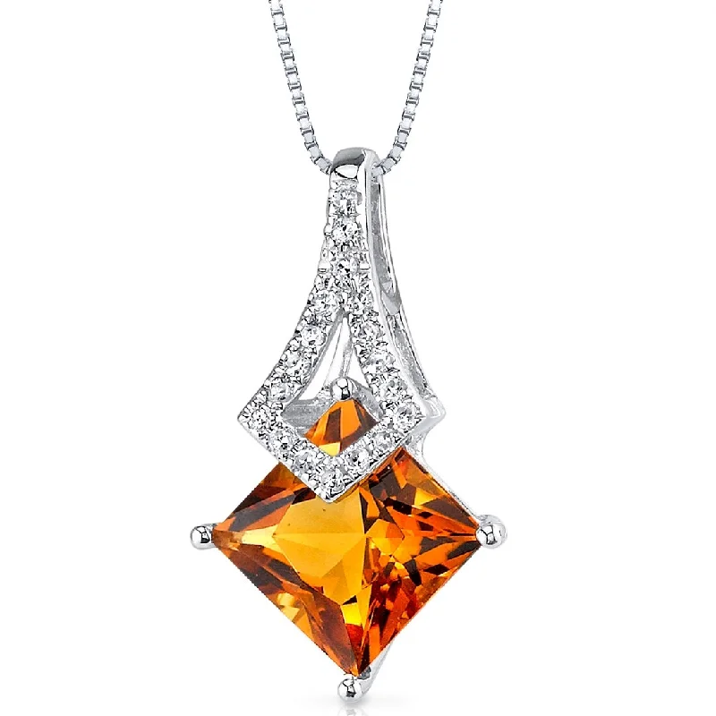 silver teardrop pendant necklace -14k White Gold 1.58 ct Citrine and Diamond Pendant Necklace