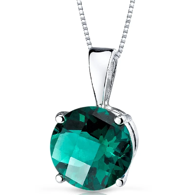 engraved photo pendant necklace -14k White Gold 1.63 ct Created Emerald Pendant Necklace