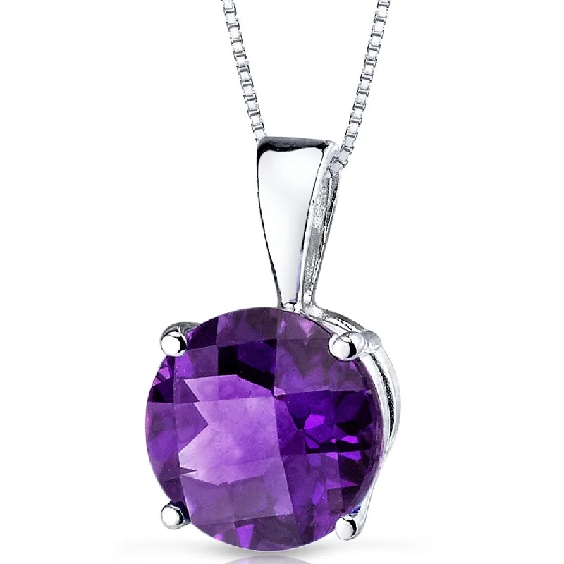 custom message necklace silver -14k White Gold 1.7 ct Amethyst Pendant Necklace