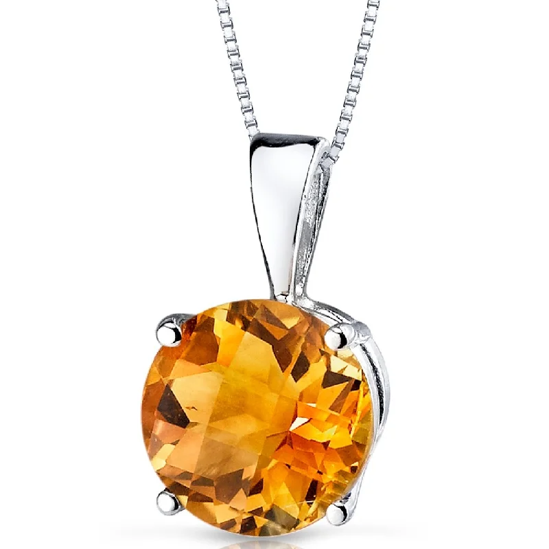 minimalist silver heart necklace -14k White Gold 1.7 ct Citrine Pendant Necklace