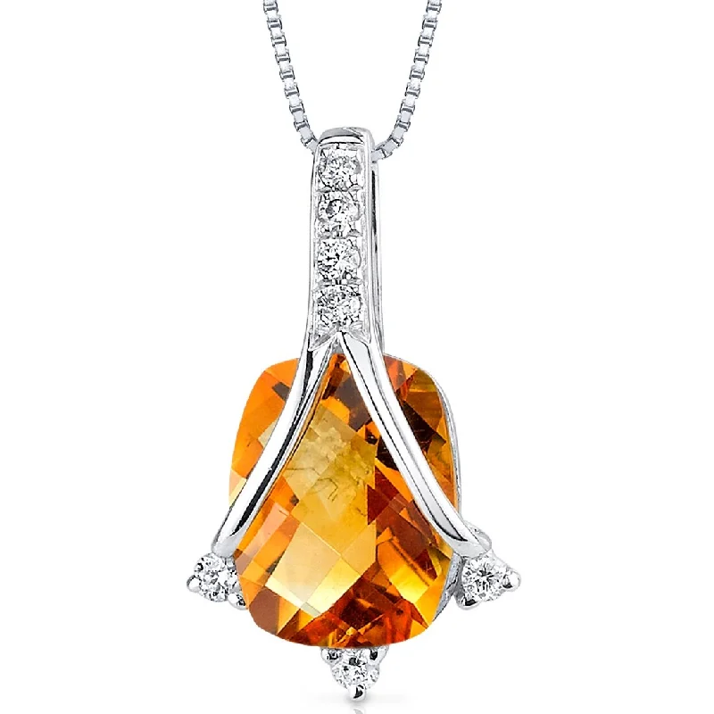 unique stone pendant necklace -14k White Gold 1.86 ct Citrine and Diamond Pendant Necklace