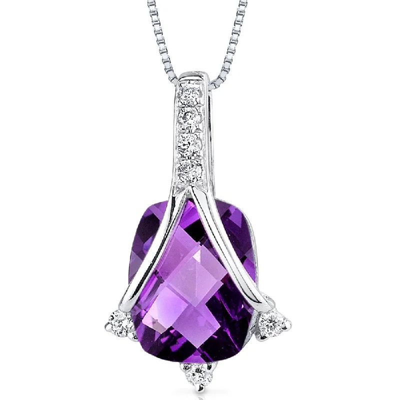 unique pearl necklace pendant -14k White Gold 1.89 ct Amethyst and Diamond Pendant Necklace