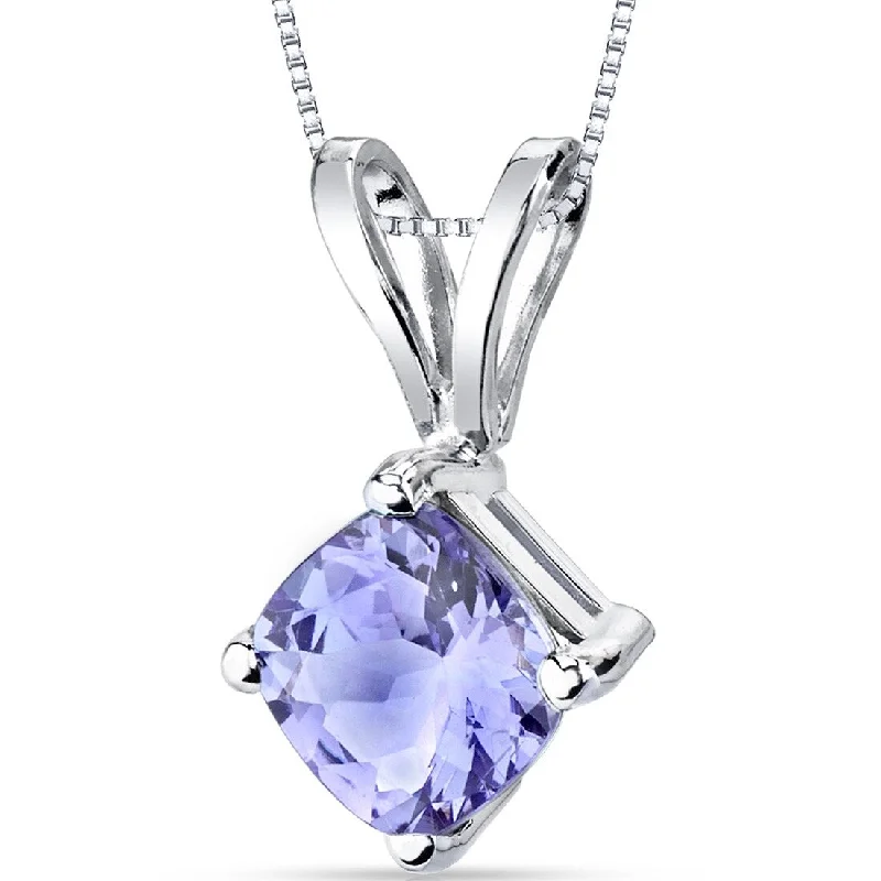 engraved initial bar necklace -14k White Gold 1 ct Tanzanite Pendant Necklace