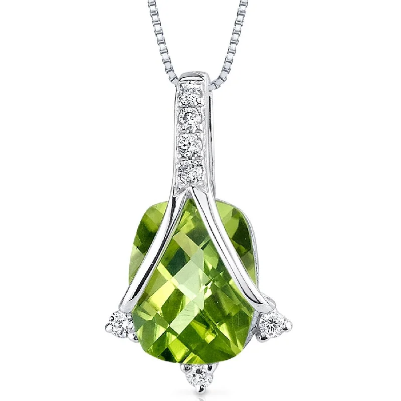 trendy silver bar necklace -14k White Gold 2.17 ct Peridot and Diamond Pendant Necklace