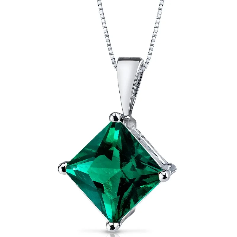 custom letter pendant necklace -14k White Gold 2.2 ct Created Emerald Pendant Necklace