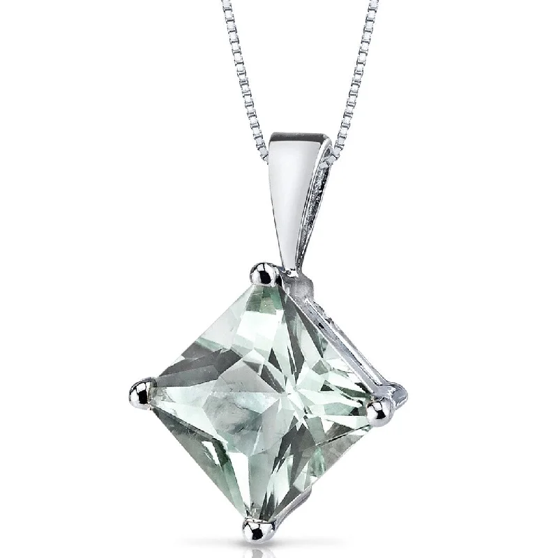 star pendant necklace gold -14k White Gold 2.21 ct Green Amethyst Pendant Necklace