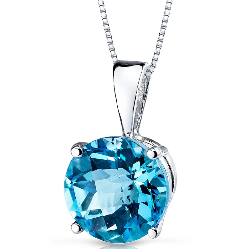 custom engraved heart charm necklace -14k White Gold 2.31 ct Swiss Blue Topaz Pendant Necklace