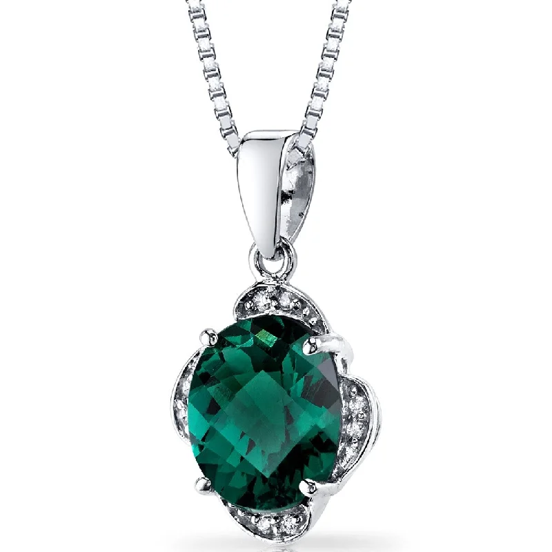 gemstone pendant necklace gold -14k White Gold 2.5 ct Created Emerald and Diamond Pendant Necklace