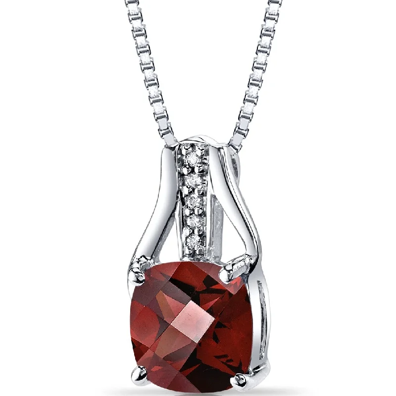 modern diamond pendant necklace -14k White Gold 2.5 ct Garnet and Diamond Pendant Necklace