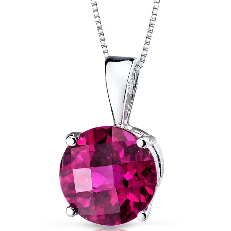 custom birthstone necklace -14k White Gold 2.54 ct Created Ruby Pendant Necklace