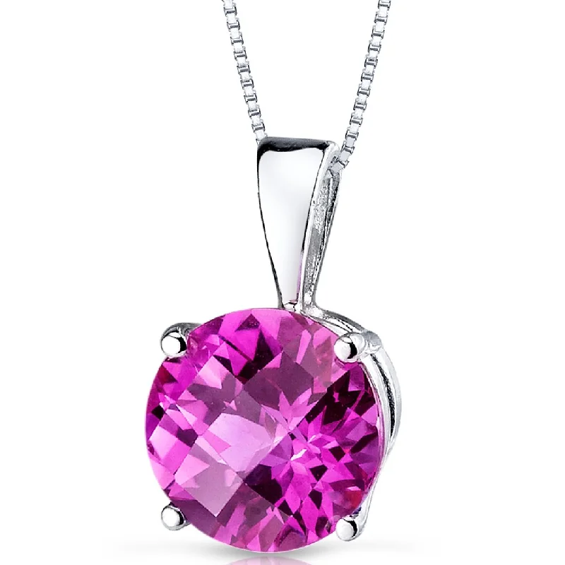 engraved silver necklace with initials -14k White Gold 2.59 ct Created Pink Sapphire Pendant Necklace