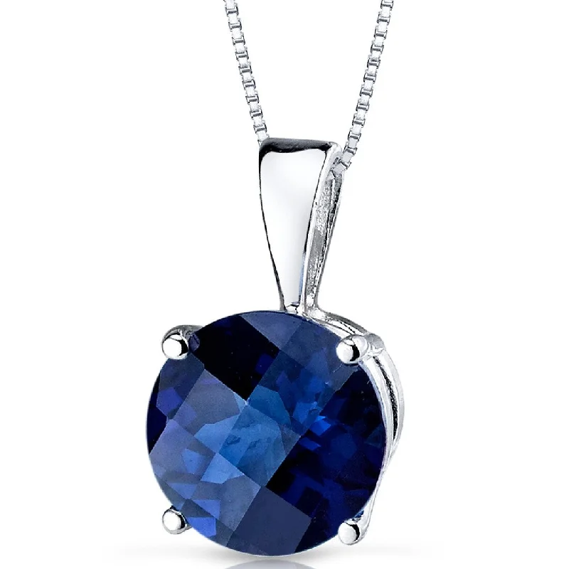 gold leaf pendant necklace -14k White Gold 2.65 ct Created Sapphire Pendant Necklace