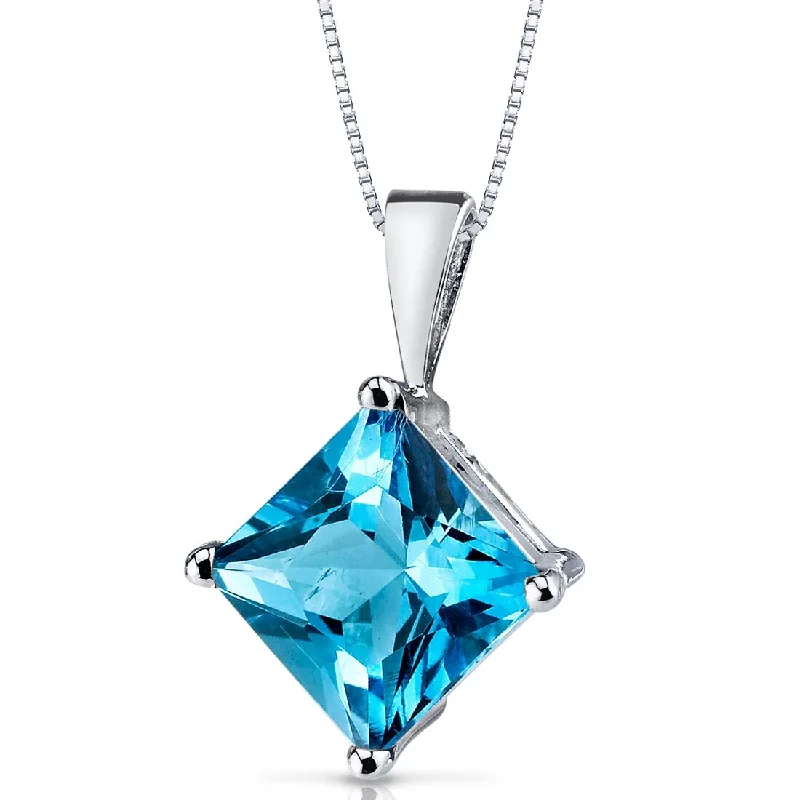 long pendant chain necklace -14k White Gold 2.88 ct Swiss Blue Topaz Pendant Necklace