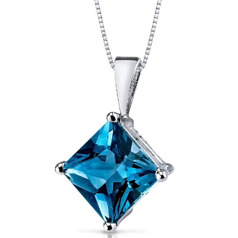 silver infinity love necklace -14k White Gold 2.96 ct London Blue Topaz Pendant Necklace