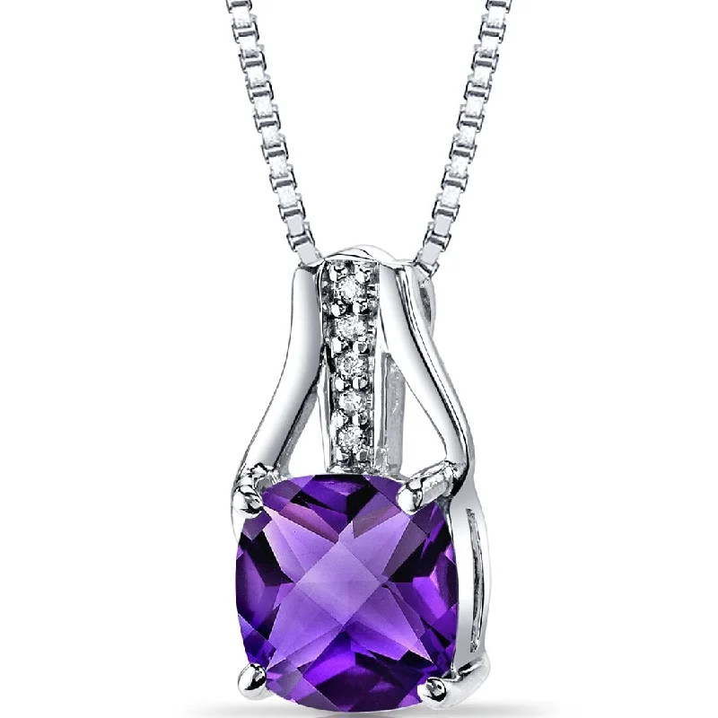 silver letter charm necklace -14k White Gold 2 ct Amethyst and Diamond Pendant Necklace