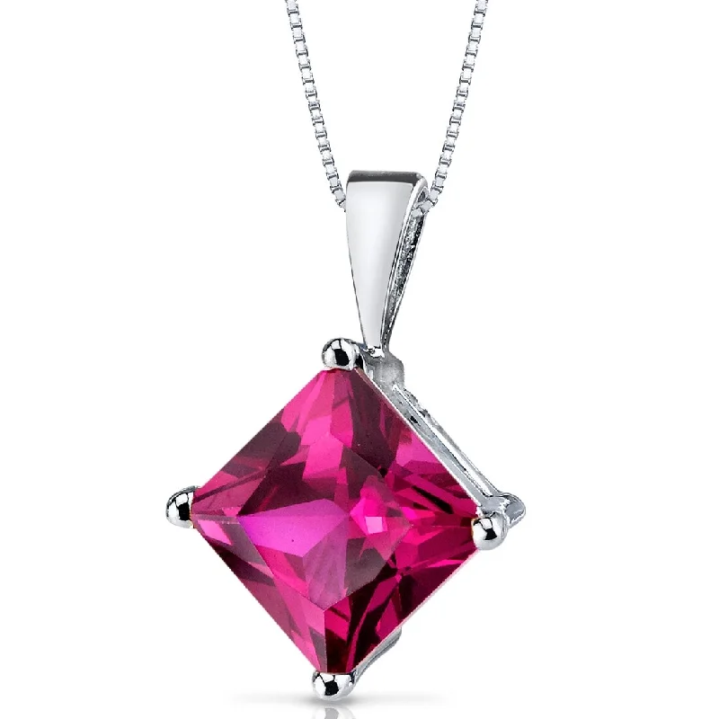 trendy pendant necklace gold -14k White Gold 3.2 ct Created Ruby Pendant Necklace