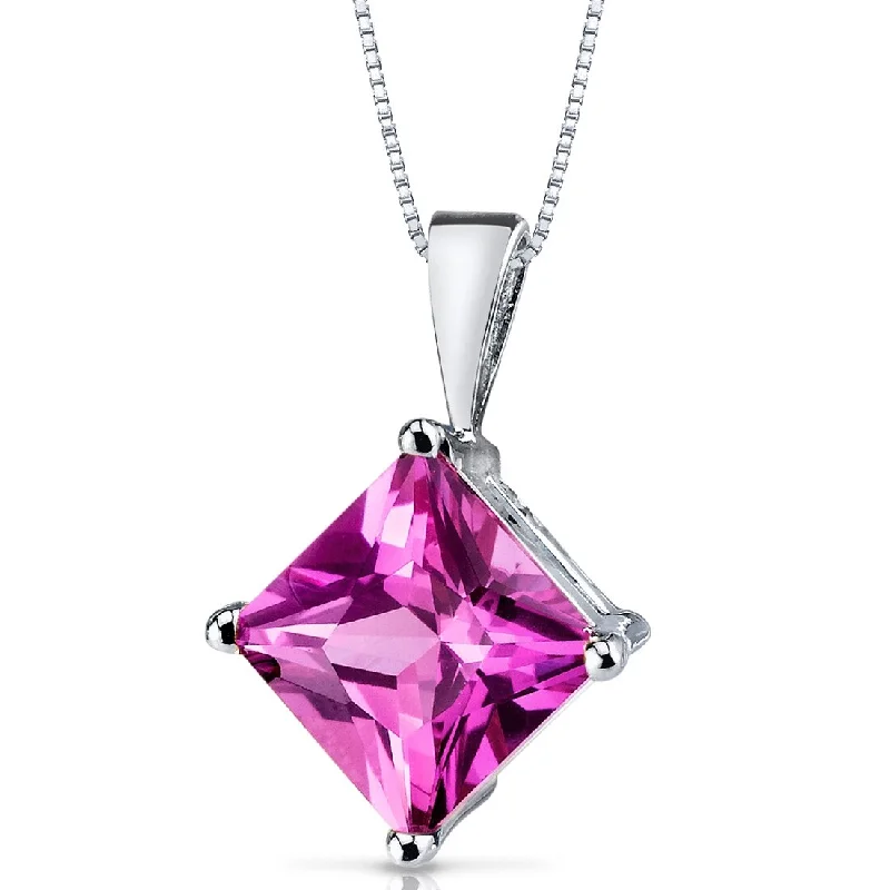 moon pendant necklace silver -14k White Gold 3.23 ct Created Pink Sapphire Pendant Necklace