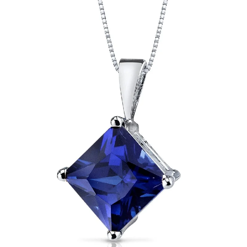 trendy gold pendant necklace -14k White Gold 3.38 ct Created Sapphire Pendant Necklace