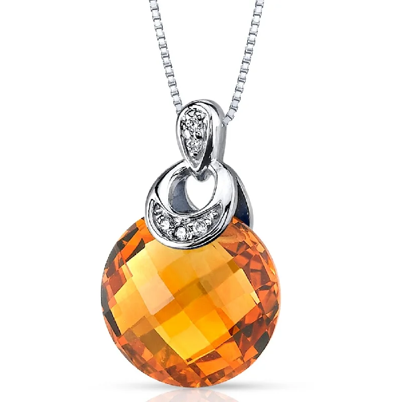 geometric pendant necklace for women -14k White Gold 3.5 ct Citrine and Diamond Pendant Necklace