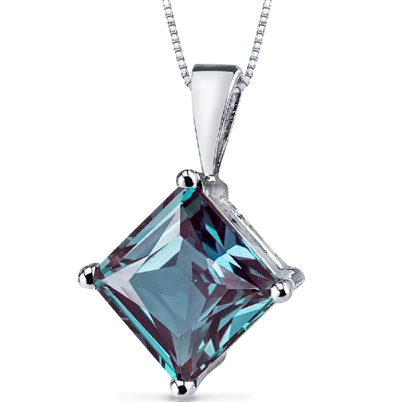 custom engraved pendant necklace silver -14k White Gold 3 ct Created Alexandrite Pendant Necklace