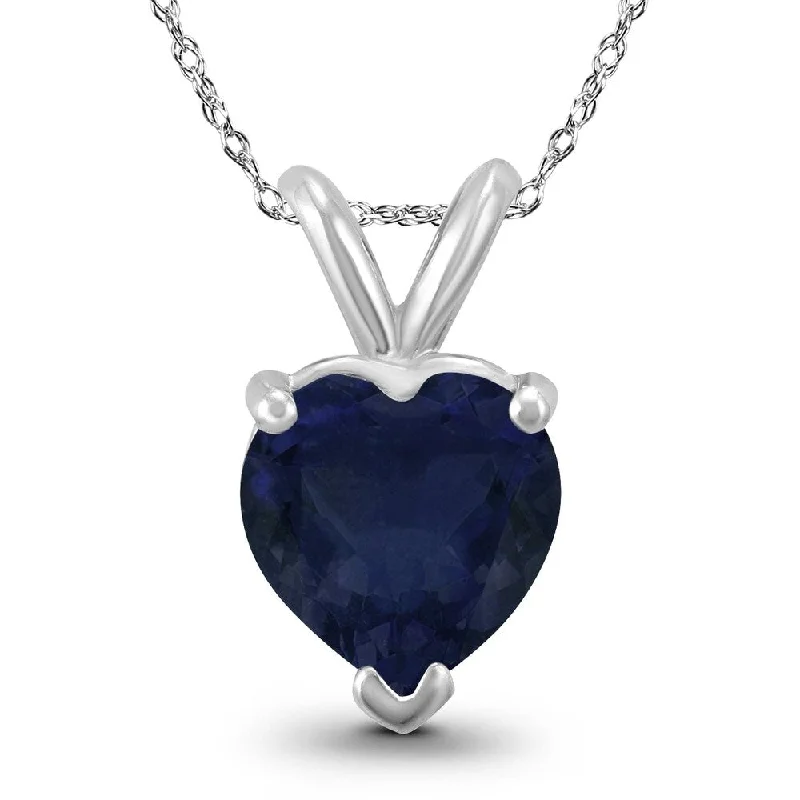 custom photo pendant necklace -14K White Gold 4MM Heart Sapphire Pendant