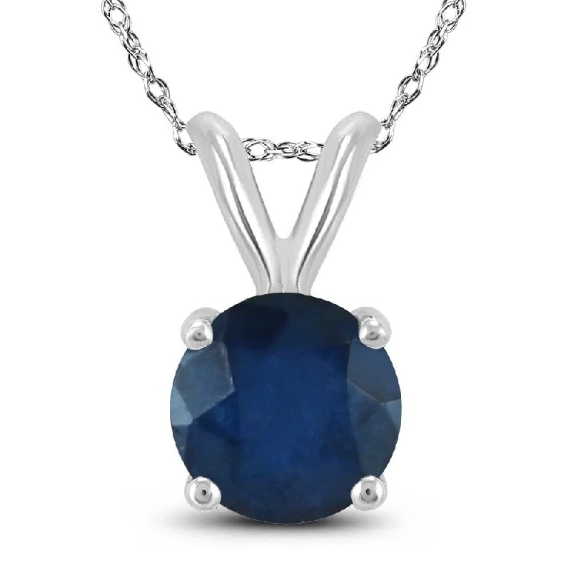 trendy crystal pendant necklace -14K White Gold 4MM Round Sapphire Pendant