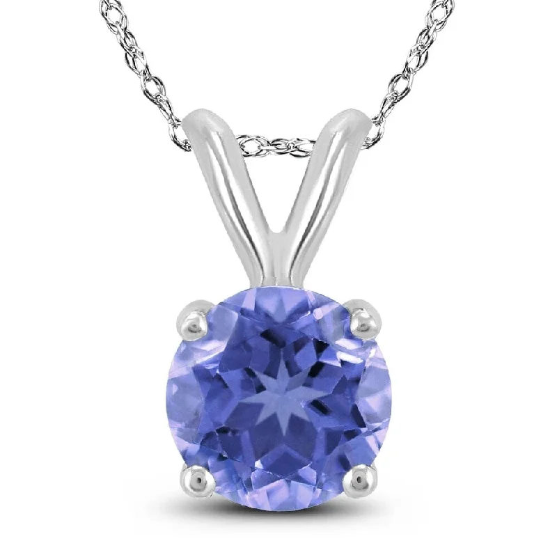 minimalist custom necklace pendant -14K White Gold 4MM Round Tanzanite Pendant