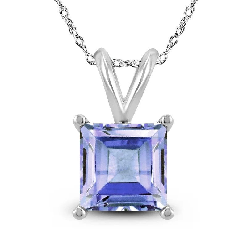 custom silver nameplate necklace -14K White Gold 4MM Square Tanzanite Pendant