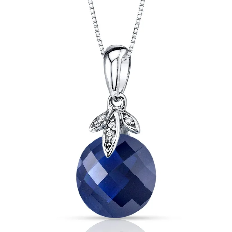 long silver chain with pendant -14k White Gold 5.25 ct Created Sapphire and Diamond Pendant Necklace