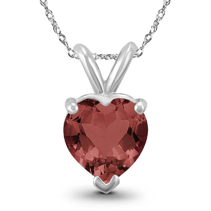 trendy gold pendant necklace -14K White Gold 5MM Heart Garnet Pendant