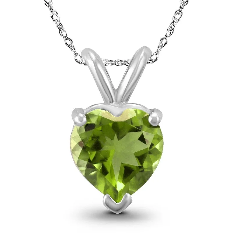 women’s silver infinity pendant -14K White Gold 5MM Heart Peridot Pendant