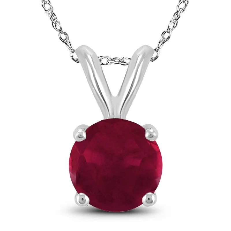 trendy silver bar necklace -14K White Gold 5MM Round Ruby Pendant