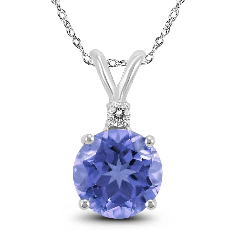 simple silver pendant with initials -14K White Gold 5MM Round Tanzanite and Diamond Pendant