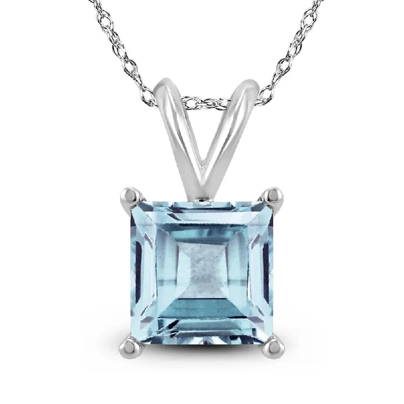 simple silver pendant with initials -14K White Gold 5MM Square Aquamarine Pendant