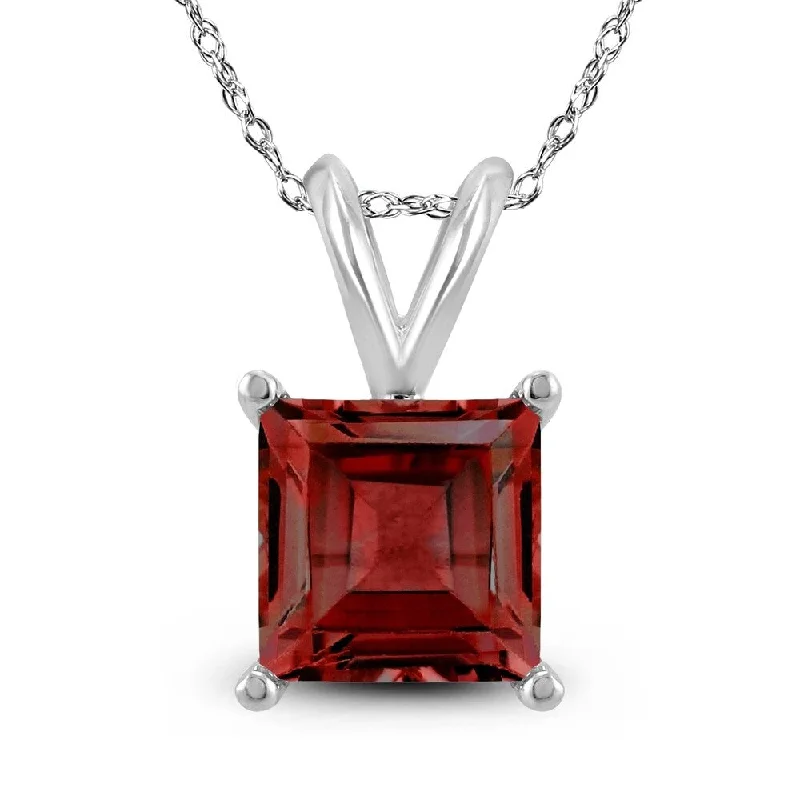 pearl and crystal pendant necklace -14K White Gold 5MM Square Garnet Pendant